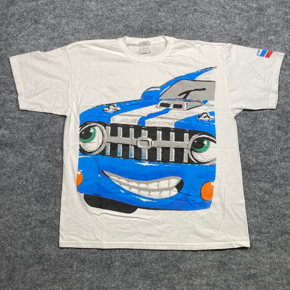 Mens Gildan The Chevron Cars Moe Muscleβ Graphic T-Shirt White XL Vintage Style